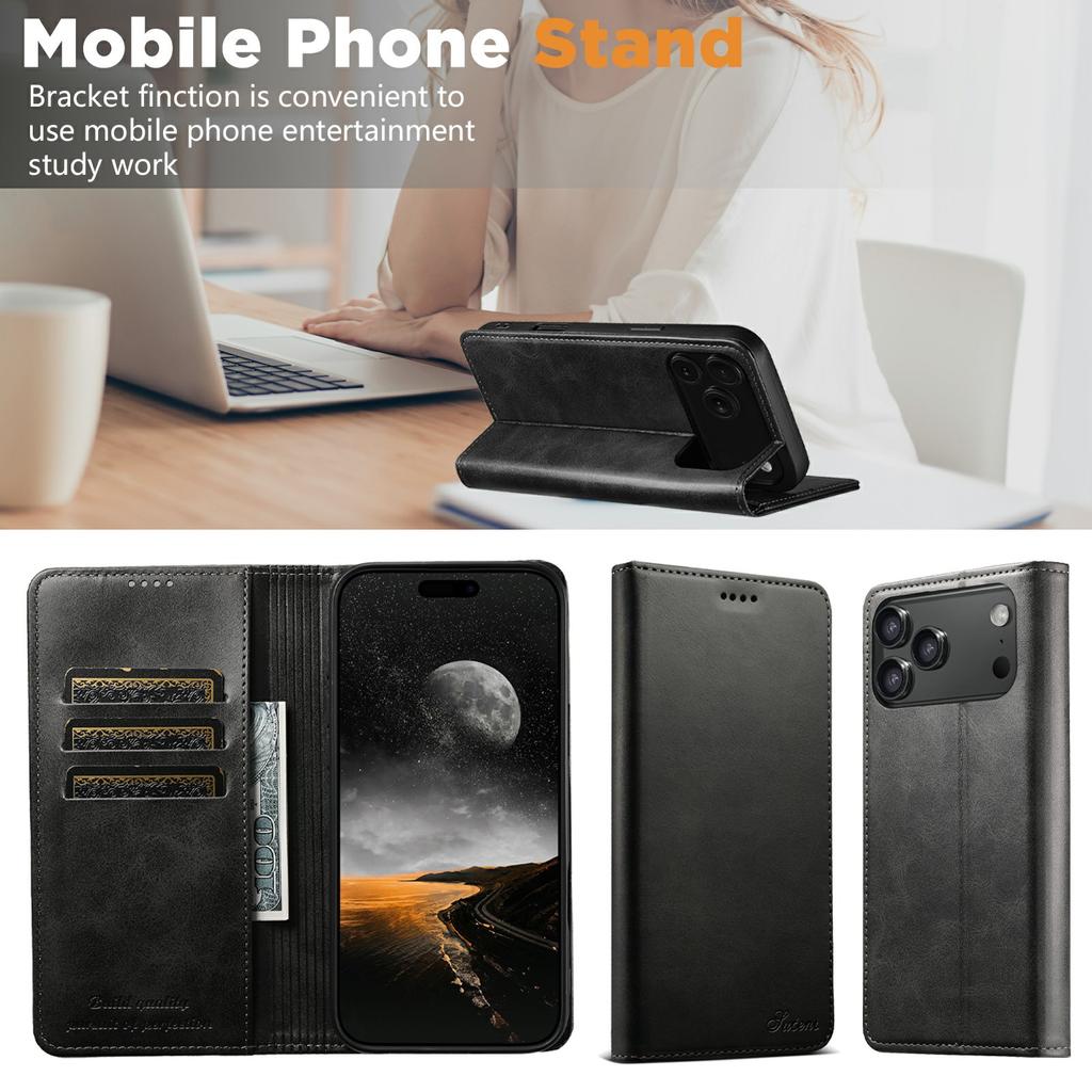 SUTENI For iPhone 17 Pro Case PU Leather Wallet Stand Magnetic Closing Phone Cover