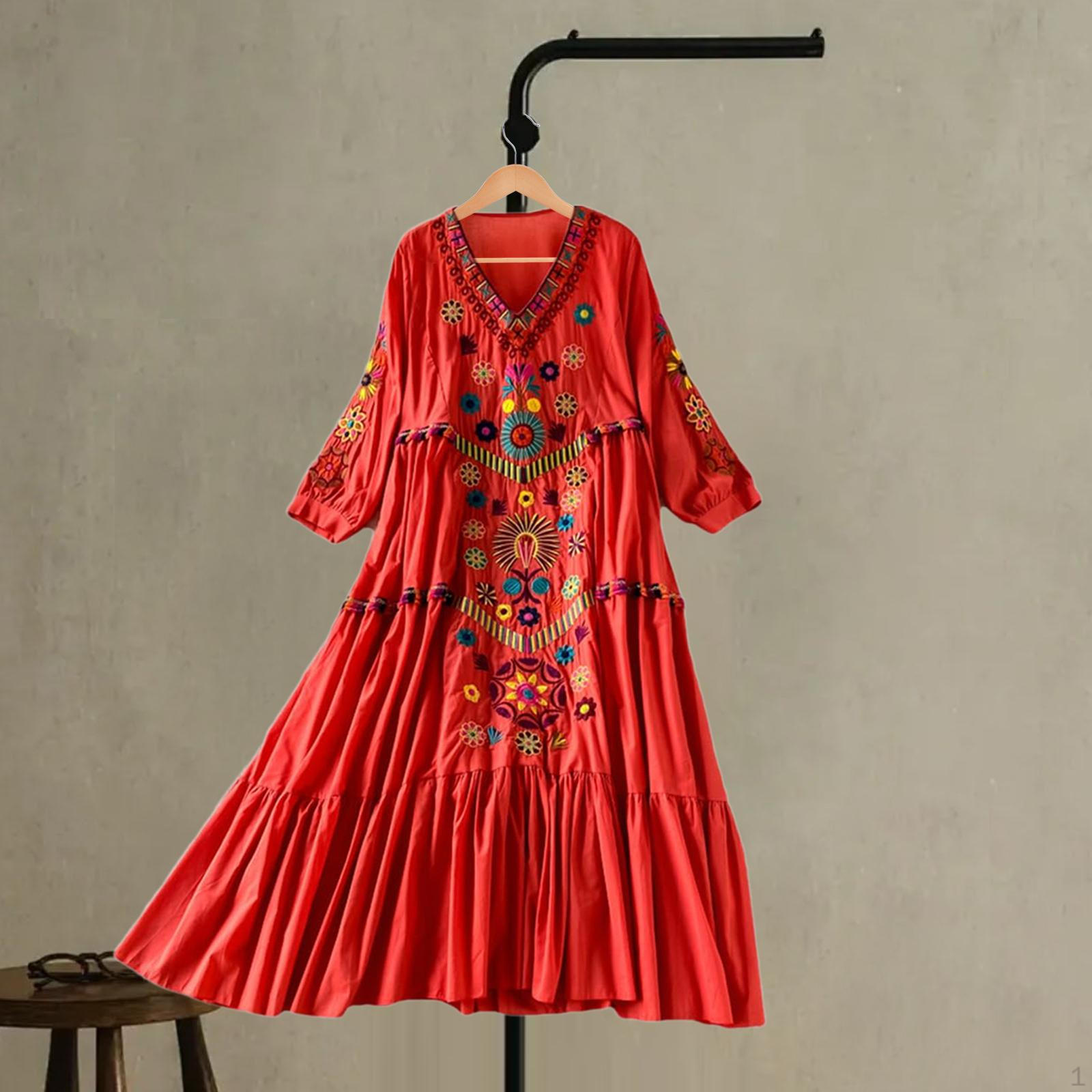 

Пляжное платье женское с рукавом 3/4 и V-образным вырезом для уличных фестивалей пляжная одежда для путешествий 108cm Length красный