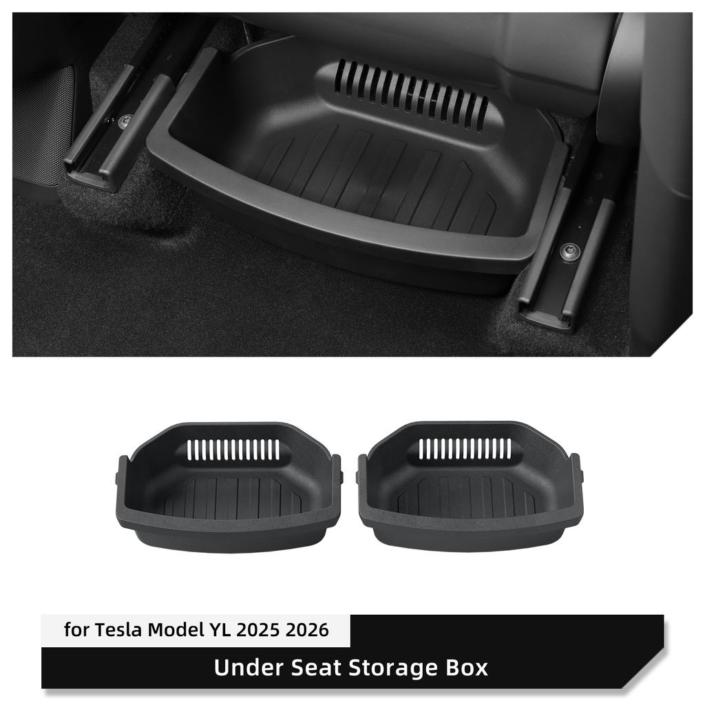 Smabee for Tesla Model Y L 2025-2027 Car First Row Under Seat Front/Rear Drawer Type TPE Storage Box Tray Organizer Accessories