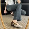 Retro Soft Leather Square Head Woven Hollow Mary Jane Shoes Women's Shallow Mouth Square Head Thick Heel with Sandals