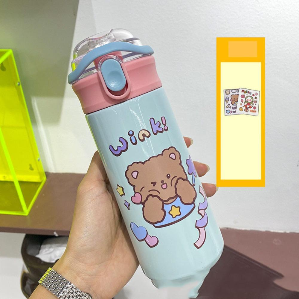 With Straw Cartoon Insulated Water Bottle Large Capacity Thermos Tumbler Car Vacuum Flask  Children