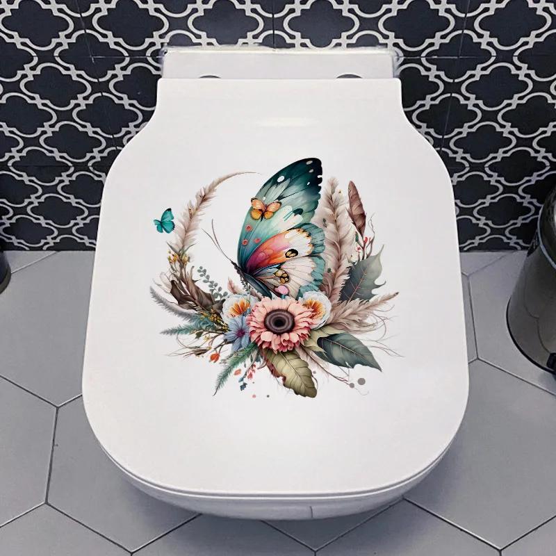 1 Stück Badezimmer Blume Toilette Kunst Wandaufkleber DIY Abnehmbar Schmetterling Wanddekale Selbstklebend Wandtapete Haus Schlafzimmer Dekor