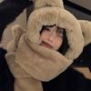 Women's Winter Korean Style Plush Bear Ears Hat, Scarf, and Gloves Three-Piece Set