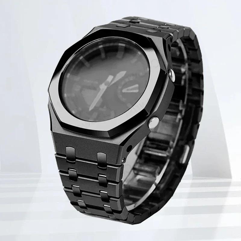 Mod-kit för Casioak GA2100 GA2110 Metallfodral Bezel Gummiarmband För Casioak GAB2100 2110 Modifieringssats Fodral Med Skruvkorrigering