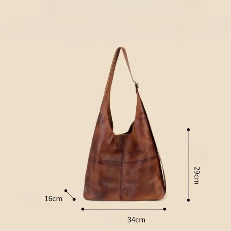 Johnature Large Capacity Genuine Leather Tote Bag Vintage Soft Cowhide Personalized Wide Shoulder Strap Shoulder Bag