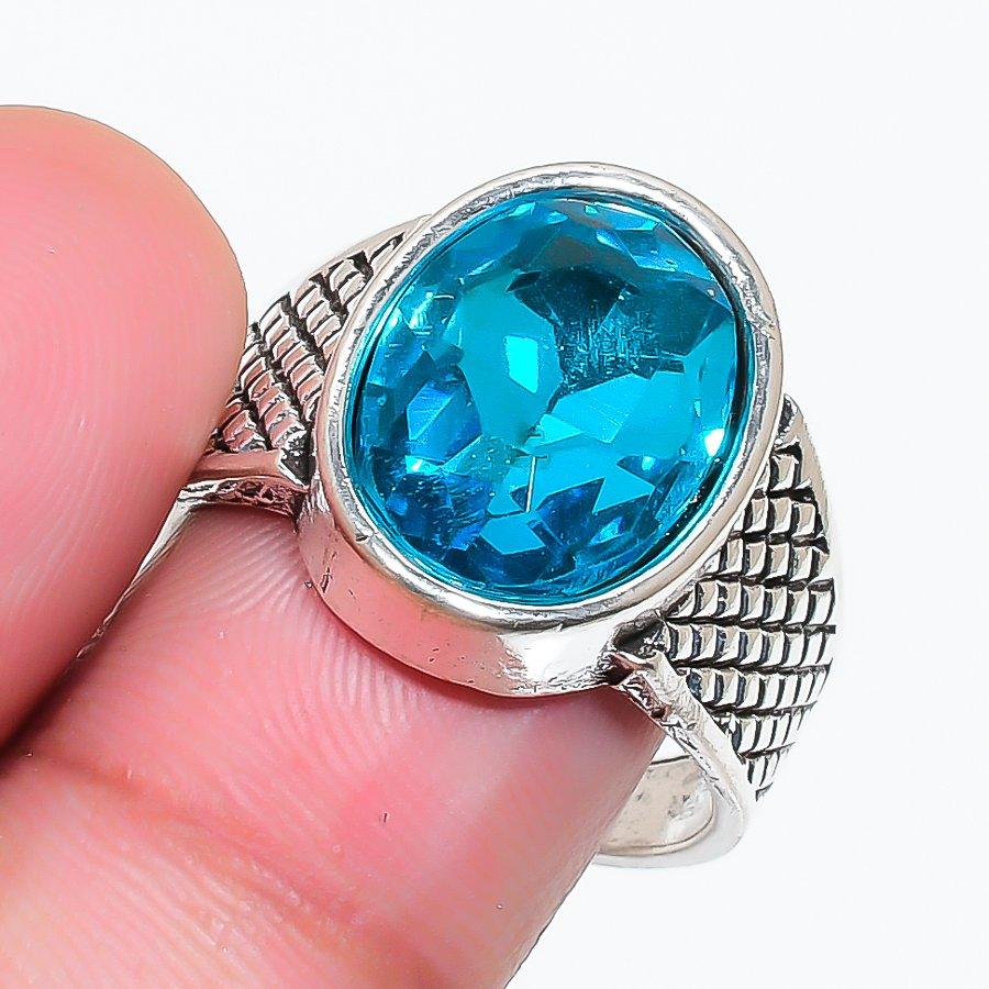 Natural Swiss Blue Topaz Gemstone 925 Sterling Silver Jewelry Ring Size 7.5 RR-191