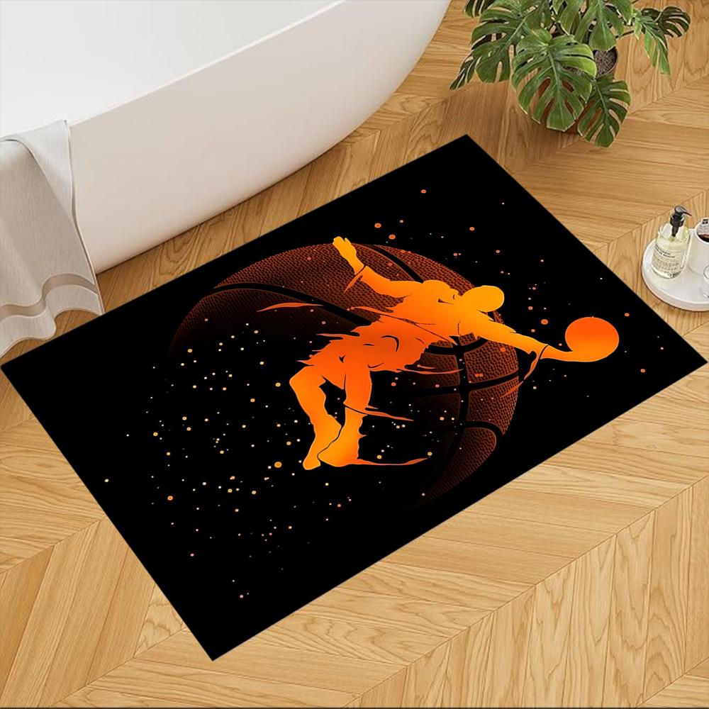 Basketball Sport Design Home Carpet Soft Plush Non-slip Bottom Bedroom Bedside Mat Bohemian Boho Style Housewarming Gift Idea