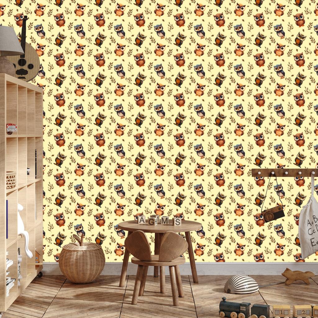 Cream and Gold Owl Wallpaper for Living Room and Bedroom 50x1000