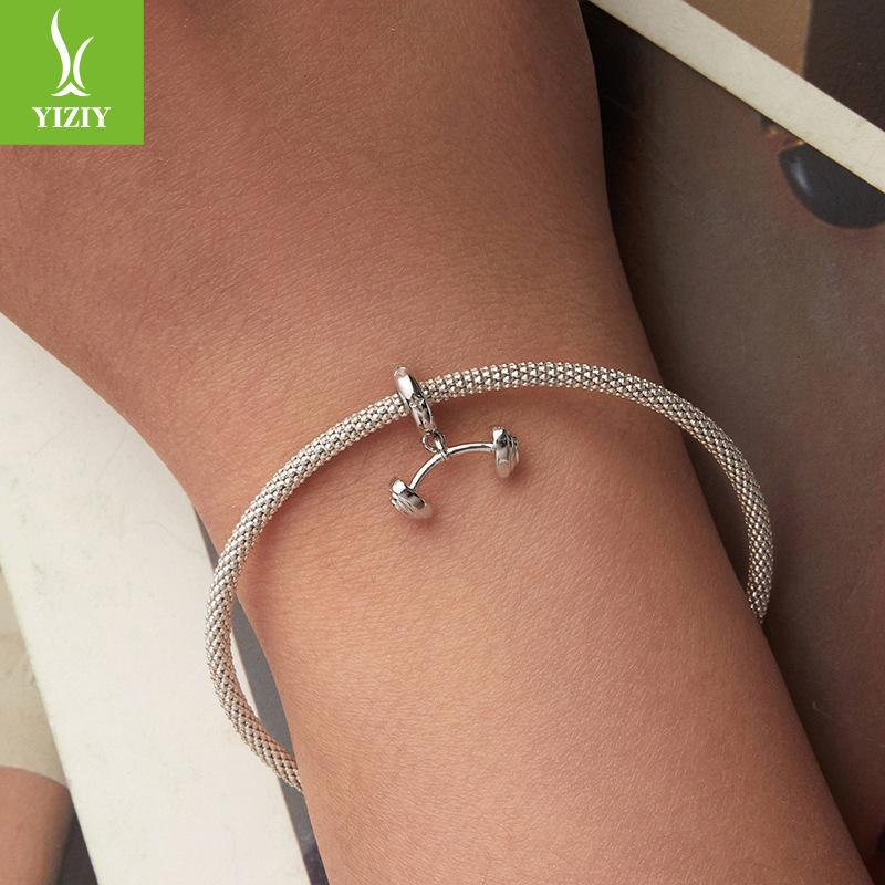 S925 Sterling Silver Pink Love Barbell Pendant Accessories, Fashionable Sports Diy Beaded Bracelet Accessories