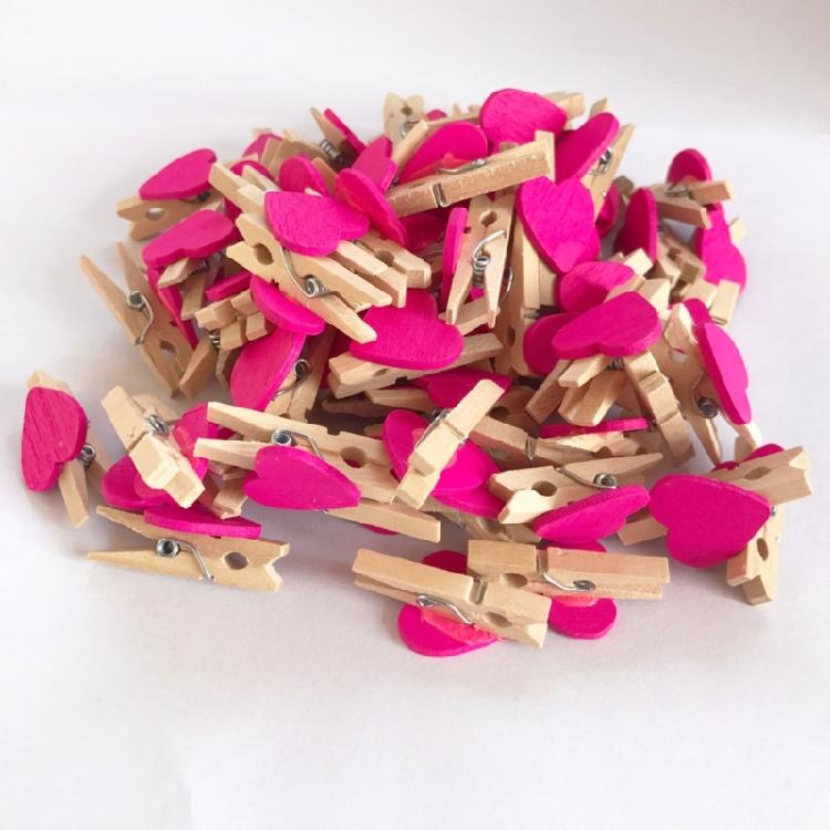 DIY Craft Wooden Clips Natural Wood Clothespins Love Heart 50pcs Colored Heart