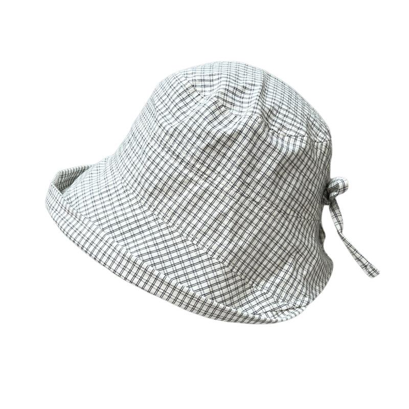 Ultra-Light And Breathable Small Plaid Crimped Bucket Hat Women'S Summer Big Brim Sunshade Sunscreen Hat Shows The Tide Of Washbasin Hat