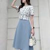 ZANZEA Completo estivo due pezzi da donna con blusa a maniche corte floreale e gonna midi