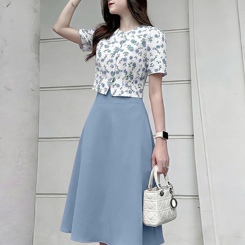 ZANZEA Completo estivo due pezzi da donna con blusa a maniche corte floreale e gonna midi