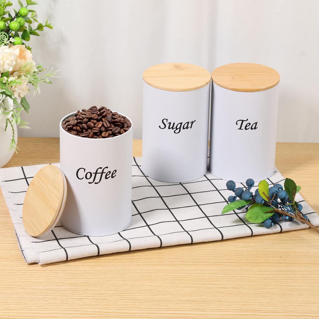 3Pcs Coffee Bean Storage Canisters Tea Sugar Vacuum Sealed Jars Iron Canisters Heat Kitchen Cream Can Airtight Lid 1L