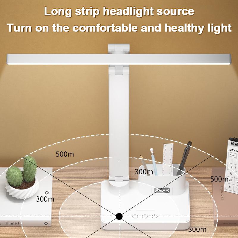 Lampa stołowa z zegarem LED USB z możliwością przyciemniania lampa biurkowa 2 głowice 180 obrót składana ochrona oczu lampka nocna do czytania