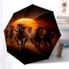 Galloping Horses Sunset Scene Automatic Opening/Closing Umbrella - Portable Folding Design, 8-Bone Iron Frame Outdoor Umbrella, Ideal Gift f
