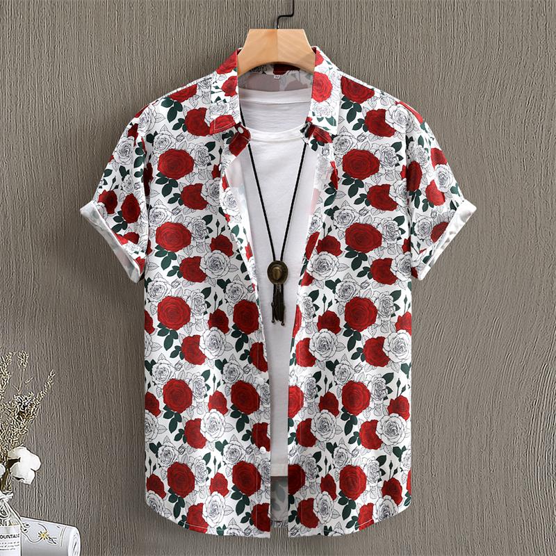 Flower Plants Print Men's Short-sleeved Shirt 3D Print Single-breasted Shirt Fashion Summer Casual Vacation Button Down Blouse