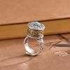 Bohemian Style Adjustable Ring Vintage Engraved Pattern Round Shape Turquoise Stone Top Metal Band Fashion Jewelry for Women Men