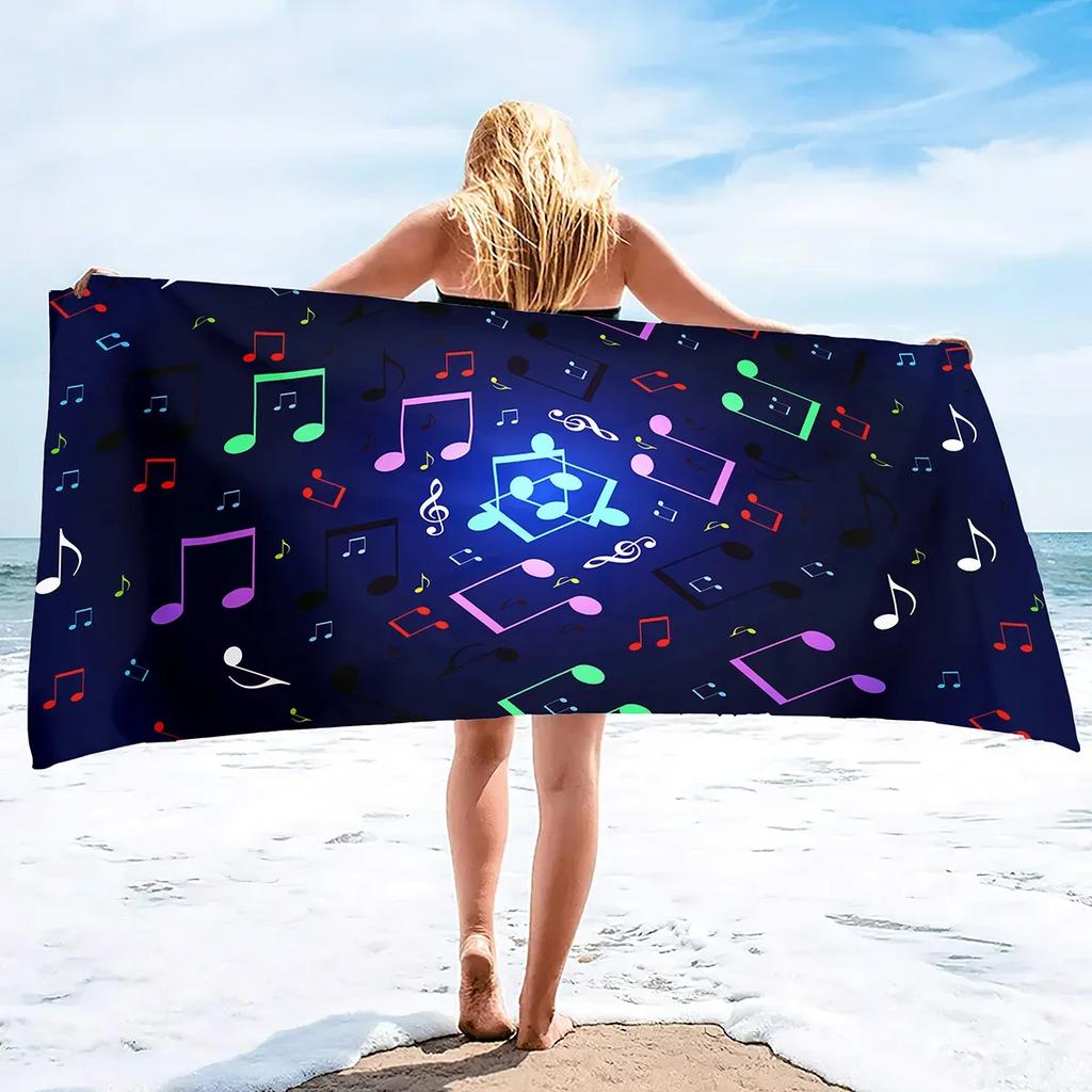 Music Notes Print Sand Free Beach Towel Absorbent Bath Towel Quick Dry Lightweight Large Towels for Swimming Bathroom Spa Pool