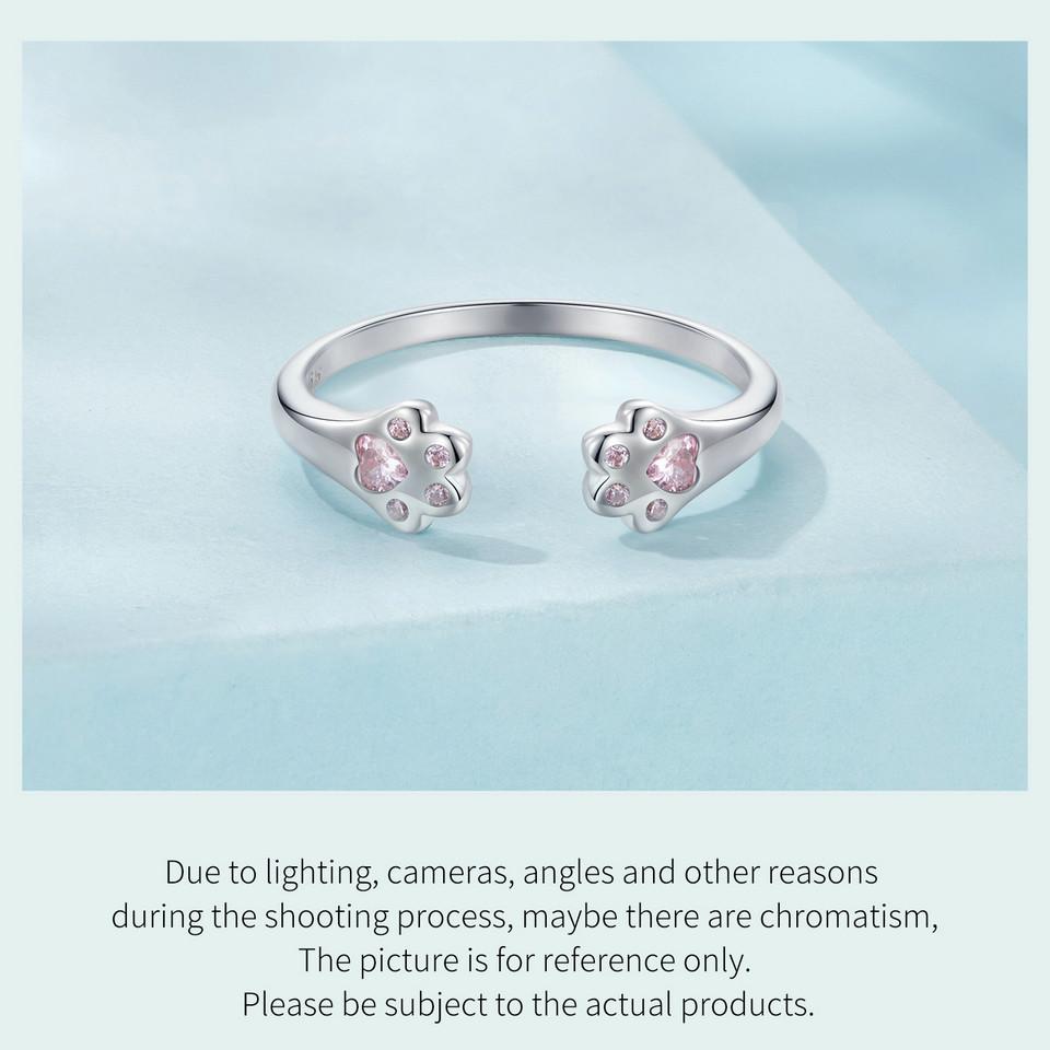 BAMOER 925 Sterling Silber Rosa Pfotenring 925 Sterling Silber+Pavé Fassung CZ+plattiertes Weißgold Für Damen Edler Schmuck