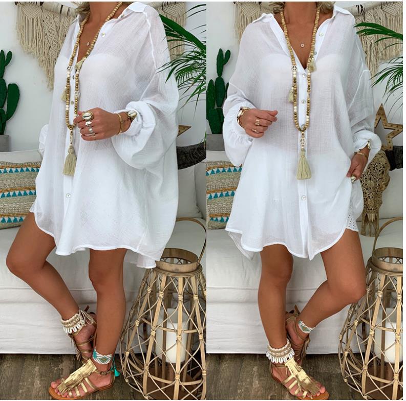 Tunic Cardigan Casual Loose Solid Color Loose Women's Long Sleeve Cotton Linen Shirt Top Plus Size