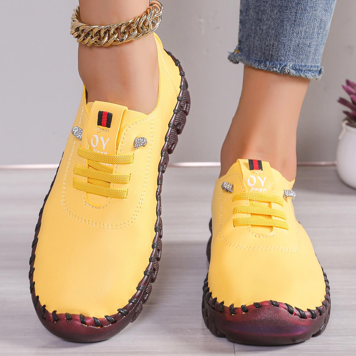 

35-45 Жіночі лофери з м’якої PU шкіри Повсякденне взуття на шнурівці Шкіряні туфлі на низькій підошві Шкіряні оксфордські черевики ручної роботи з м’якою гумовою підошвою 41 жовтий