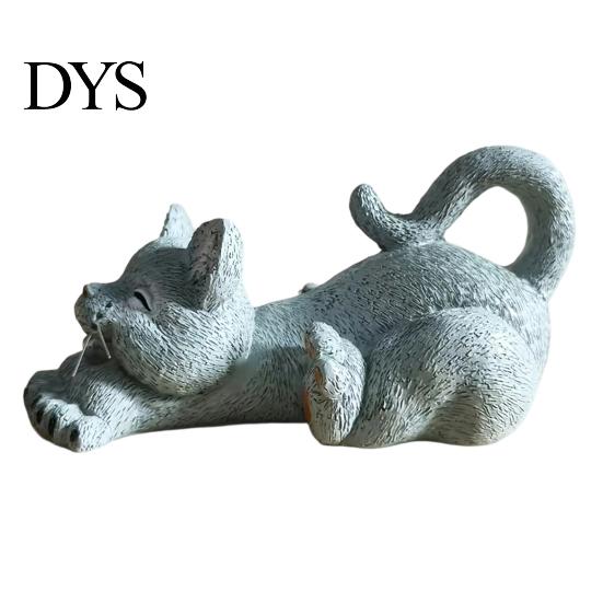 Small Animal Ornament for Shelf Stretching Kitten Figurine, Resin Cat Statue, Cute Ornament, Desktop Stress Relief Toy Compact Decoration Home Office