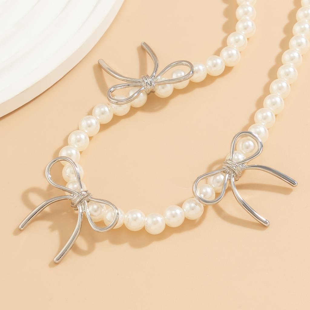 Vintage Bowknot Choker Beads Necklace Stylish Neck Jewelry Beads Statement Accessories