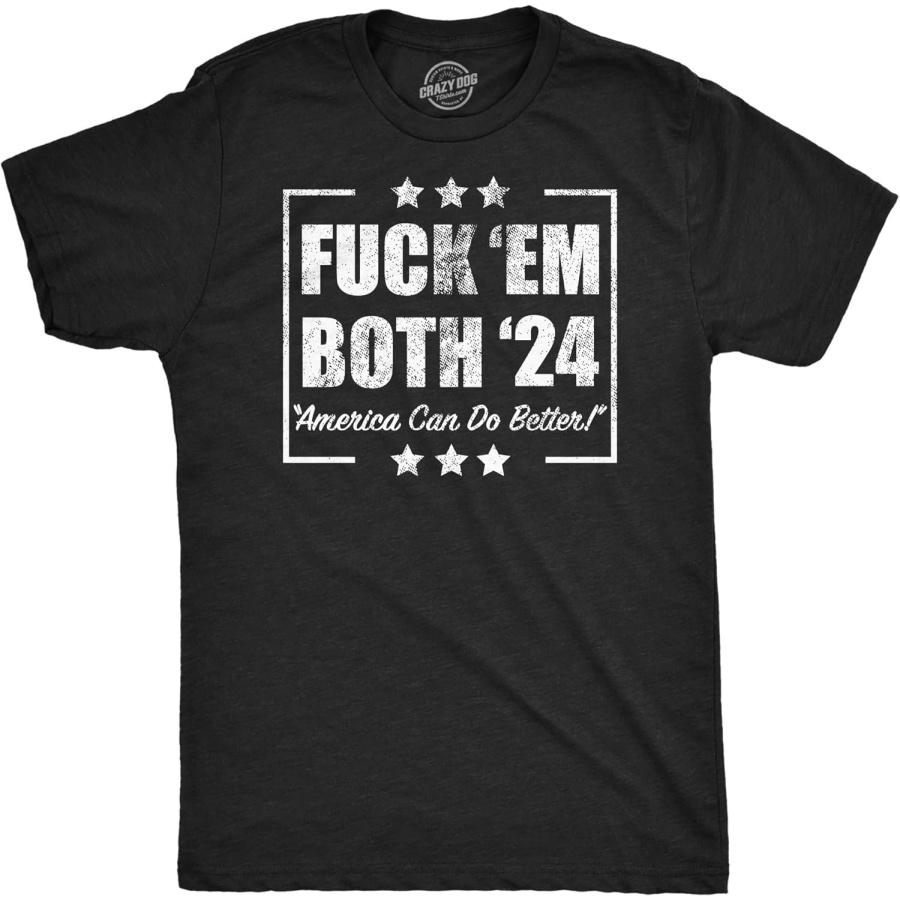 

Mens Funny T Shirts F_ck Em Both 24 Sarcastic Election Graphic Novelty Tee for Men XXXXXL чорний