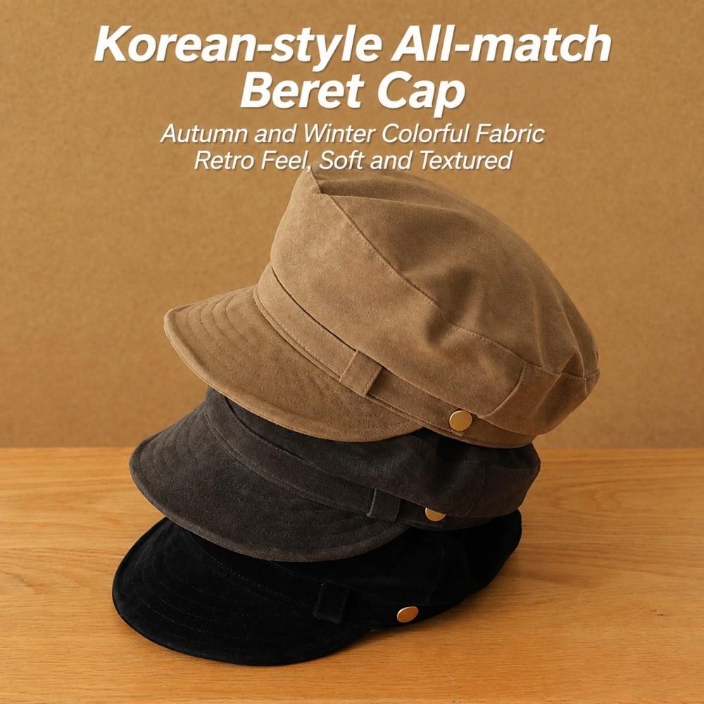 Cotton Cloth Flat Top Hat Suede Painter Hat Retro Newsboy Cap Autumn Winter