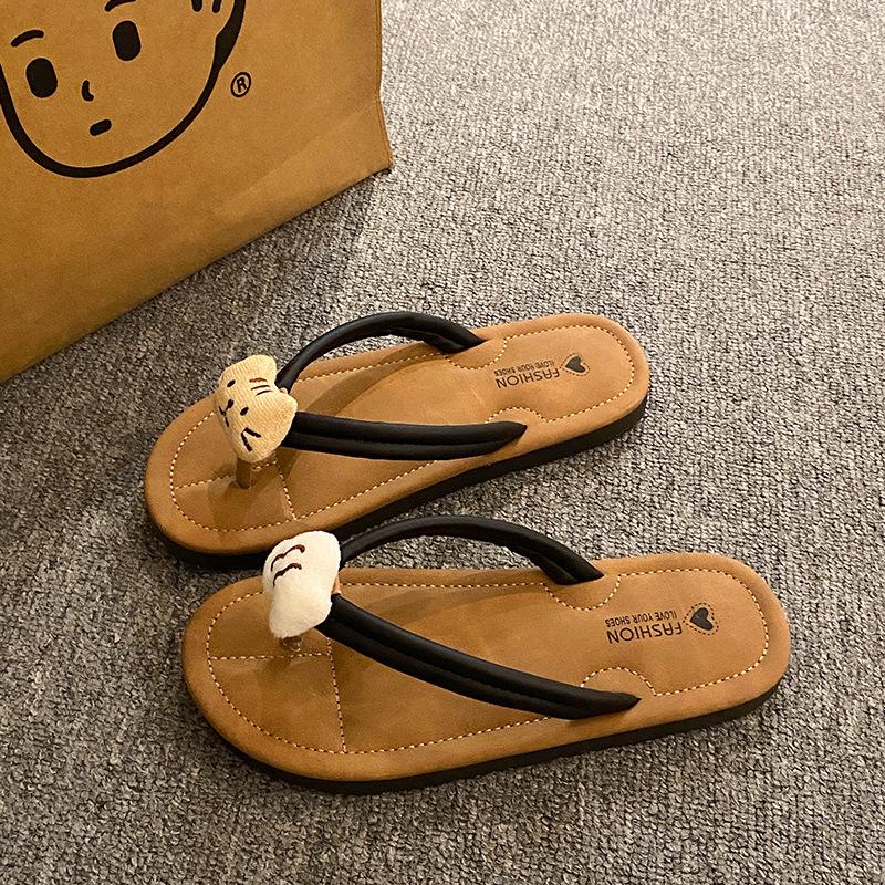 Cartoon niedliche Katze Flip-Flops Damen 2025 Sommer Student Außen Hausschuhe Strand Casual Zehen coole Hausschuhe