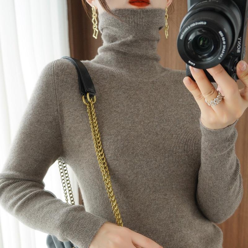 Autumn Semi High Neck Long Sleeve Knitted Sweater Women Winter Fashion Slim Fit Pullover Base Sweaters Ladies Warm Elegant Casual Woman Jumpers 25062