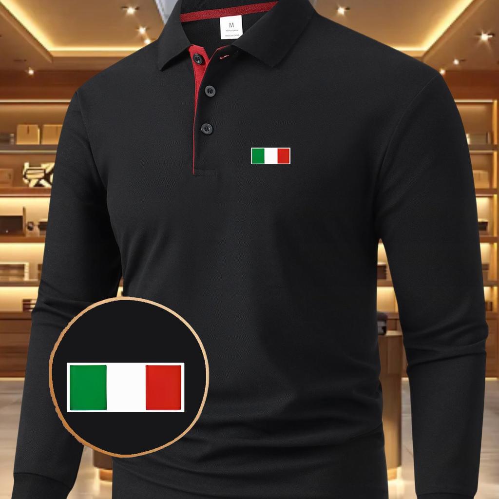 Men's Long Sleeve Casual Summer Printed T-Shirt - Stylish and Versatile Top, Geometric Design, Lightweight Polo Golf Shirt