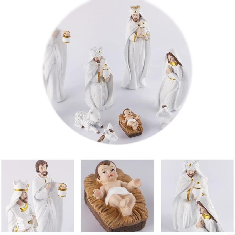 C90A Christmas Manger Decoration 9pcs/set Resin Statue Ornament Jesus Nativity Statue