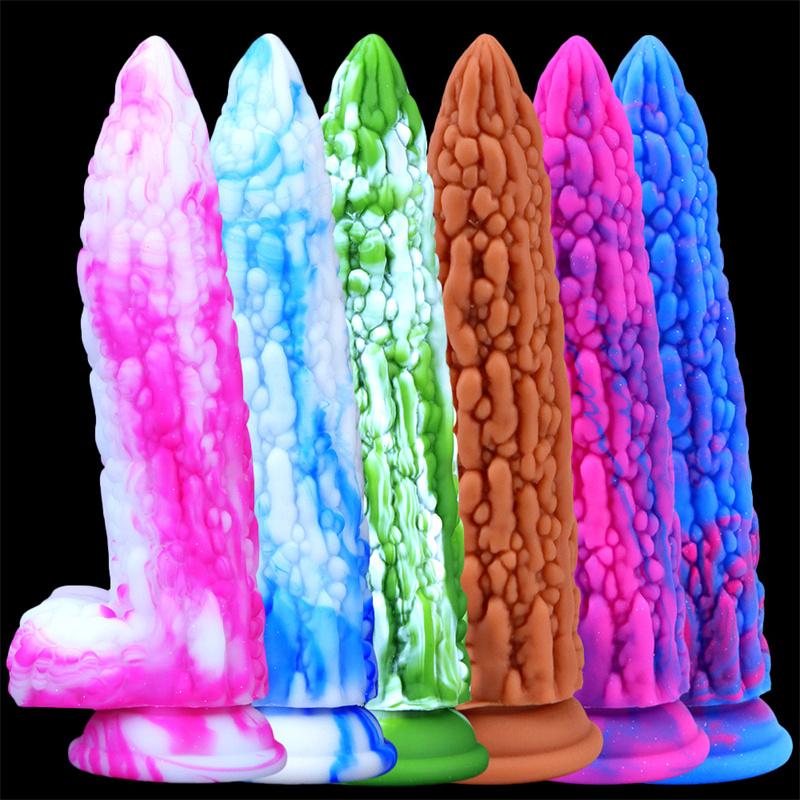 Sexy Bitter Gourd Stick Color Fake Penis Silicone Simulation Penis Masturbation Device for Men and Women Anal Expansion Anus Deep Sucker Anal Plug
