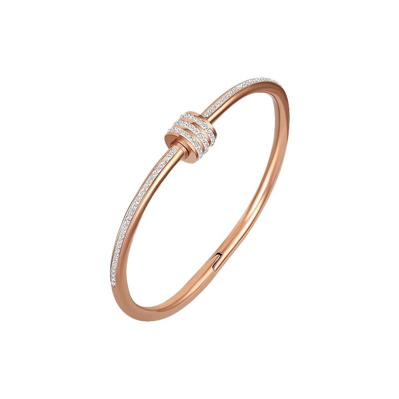 Damen Roségold Zirkon Armband: Nicht verblassender Titanstahl, Nischendesign für leichten Luxus