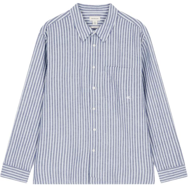 Calvin Klein Long Sleeve Striped Button Pocket Shirt Men shirts Blue 4RB113GCF0 S