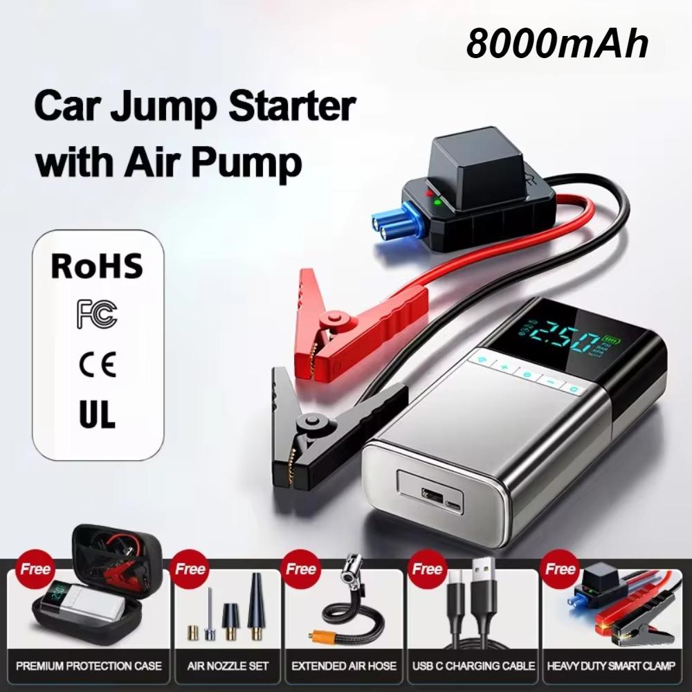 

BUVAYE Автомобильный стартер с воздушным насосом 4 в 1 Power Bank Воздушный компрессор Автомобильный аккумулятор Стартер Автоматический накачиватель шин с сумкой из ЭВА