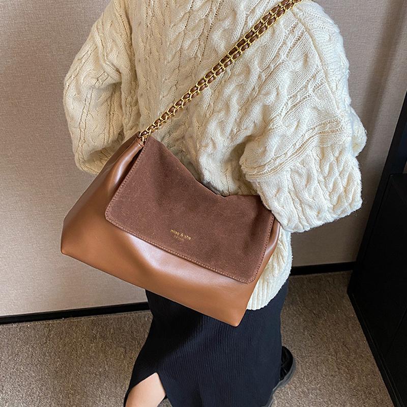 Soft PU Leather Totes Bag New Women's Golden Chains High Quality Large Capacity One Shoulder Bag Solid Versatile Crossbody Bag
