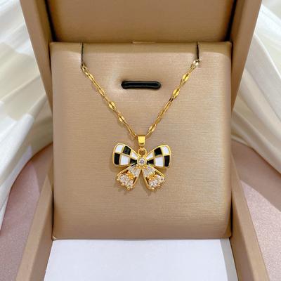 Light Luxury Oil Drop Butterfly Full Zirconium Inlaid Real Gold Necklace Women'S Transfer Collarbone Chain With Jewelry