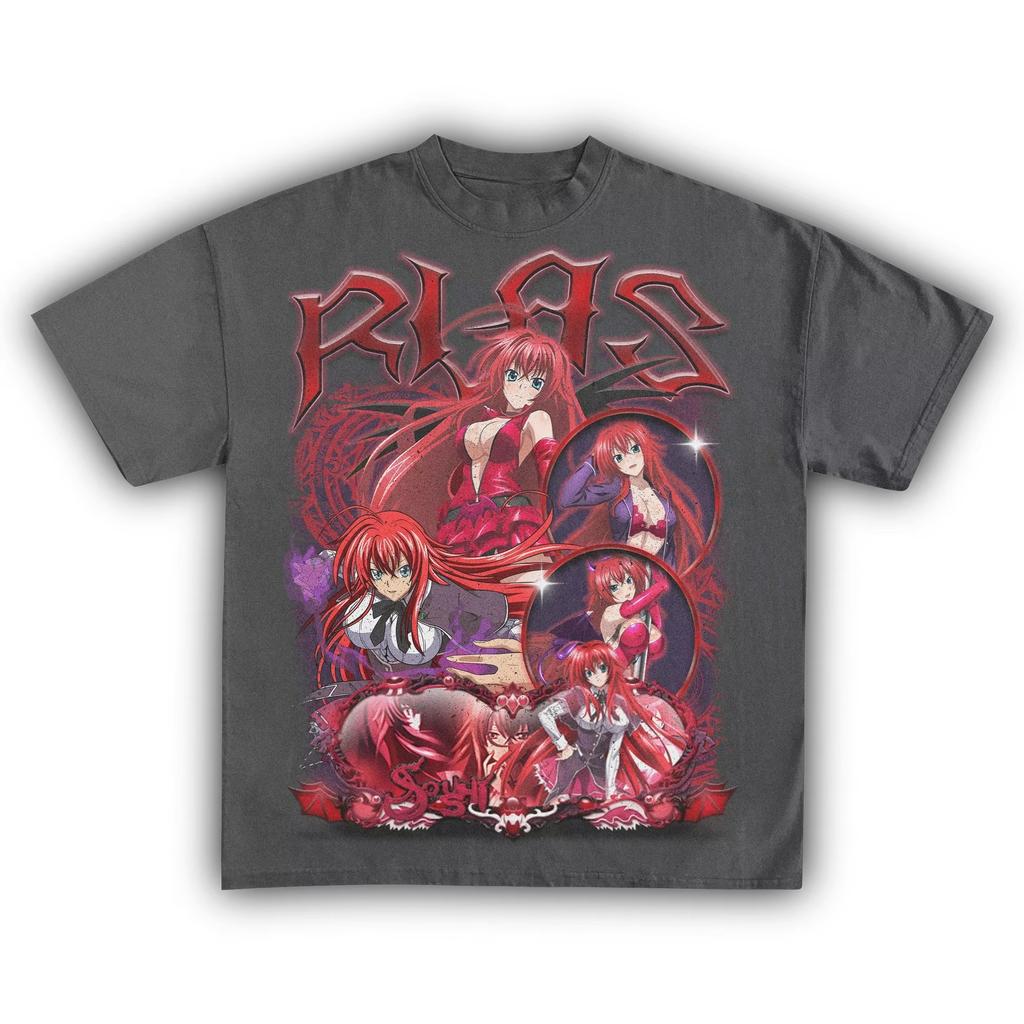 Rias Gremory High School DxD Anime Vintage Grafik T-Shirt, Unisex Reine Baumwolle Lässig Streetwear Kurzarm T-Shirt