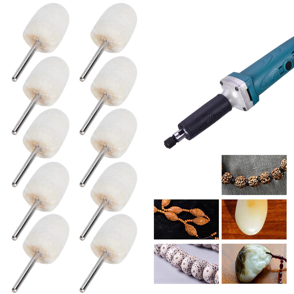 10pcs 0.6in Wool Grinding Head Portable Polishing Buffing Tools for Jewelry Jades Metal Glass