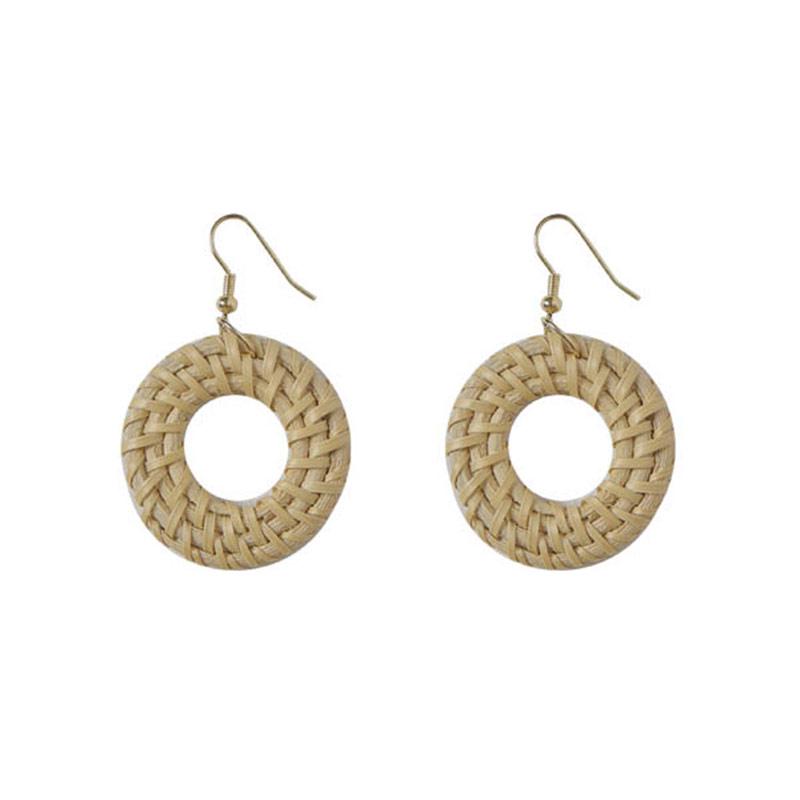 Earrings Gift Ear Geometric Stud Dangle Jewelry Women Woven Straw Rattan Wooden  Unique