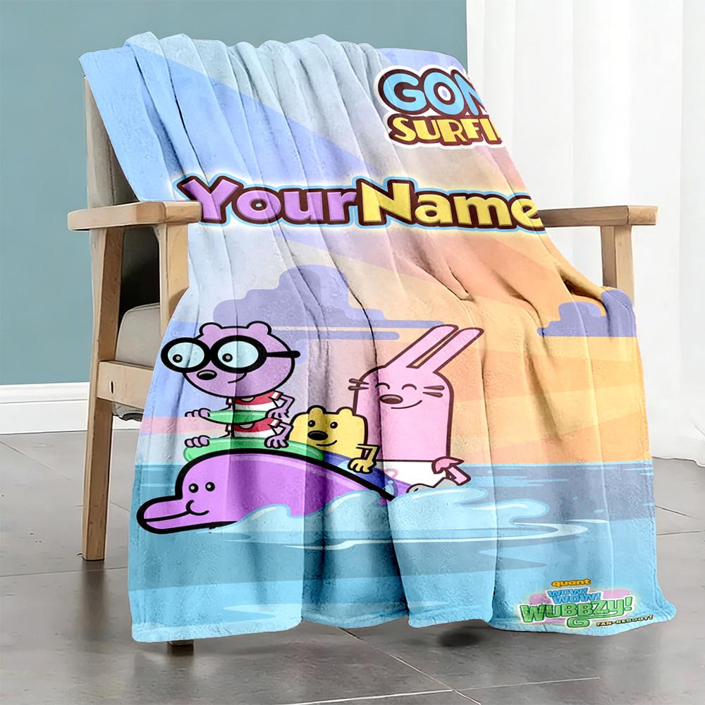 Wow! Wow! Wubbzy Personalized Name Blanket Throw Customizable Blanket Comfortable Great for Seaside Bedding Chair Bed for All Occasions