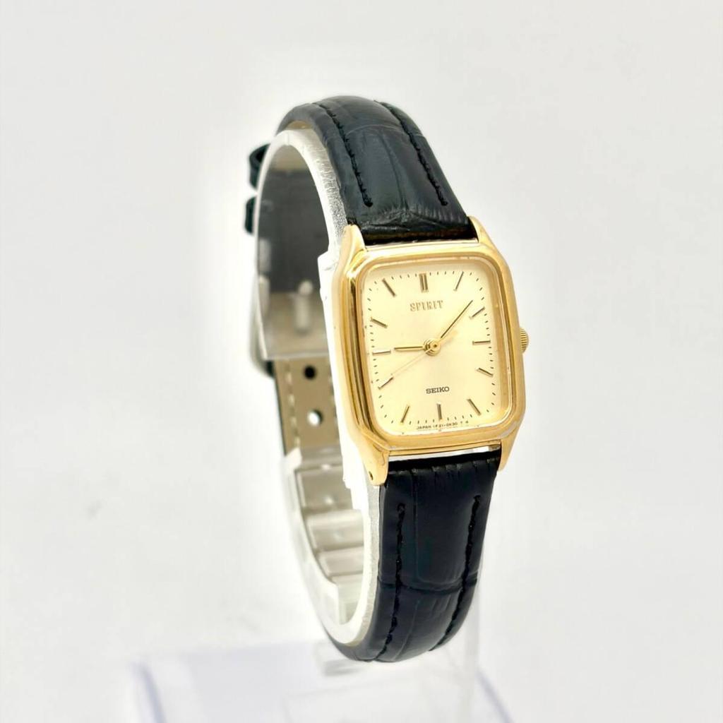 Used [Beautiful Condition/New Battery] SEIKO SPIRIT Ladies Watch Gold Square 1F21-5B20 510004 New Belt