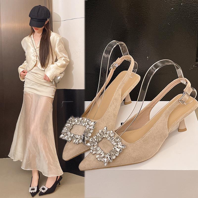 

туфли-стилетто темперамент светская львица черная сумка сандалии на голову обувь феи 2025 новая весна и лето остроносые одинарные туфли 40 бежевый