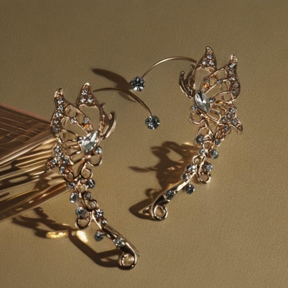 Elegant Butterfly Ear Cuff Sparkling Zircon Women Ear Loop Crystal Clip Earrings Versatile Jewelry