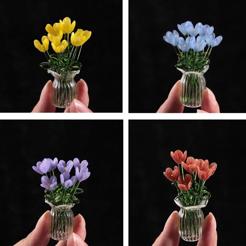 Handcrafted Glass Flowers Crystal Flower Figurine for Desk and Shelf Decoration Home Decors Piece