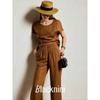 Blacknini (Two Colors) "Walking Cover" Lyocell Tencel Linen Casual Short-Sleeved Top/Pants/Shorts