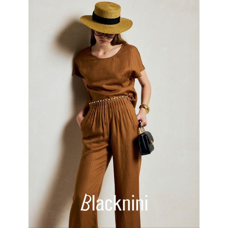 Blacknini (Two Colors) "Walking Cover" Lyocell Tencel Linen Casual Short-Sleeved Top/Pants/Shorts